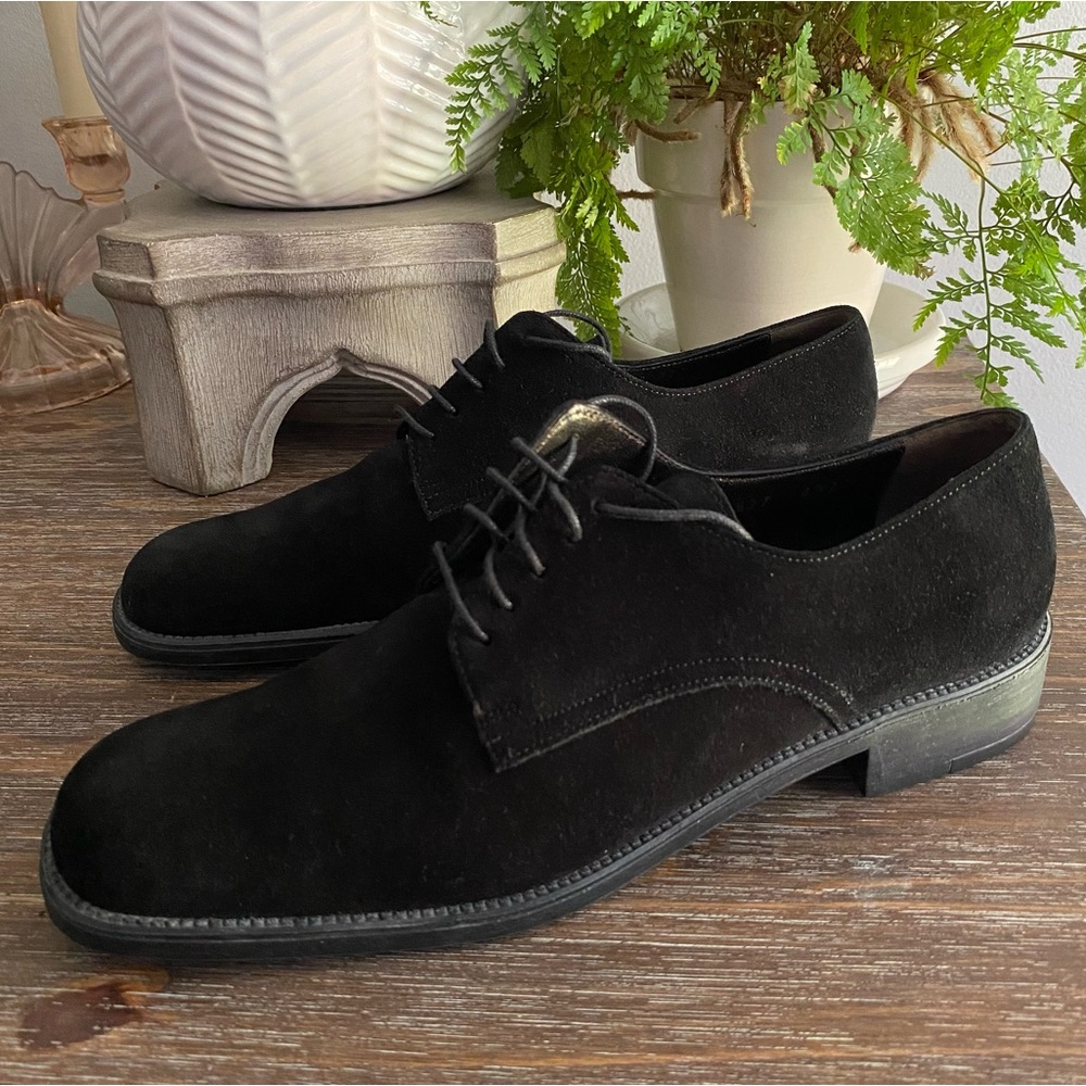 Ferragamo Sport Oxfords Lace Up Black Buc Suede Calf Shoes Women’s 8.5 AA
